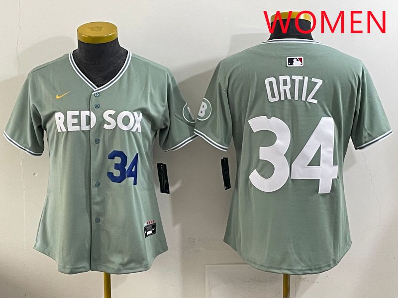 Women 2025 Boston Red Sox #34 Ortiz Green Joint Name Nike MLB Jersey style 2